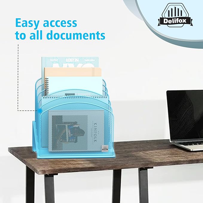 Inclined Desk File Organizer,Vertical File Folder Holder Stand Metal Rack File Sorter for Office Classroom Desktop Organization