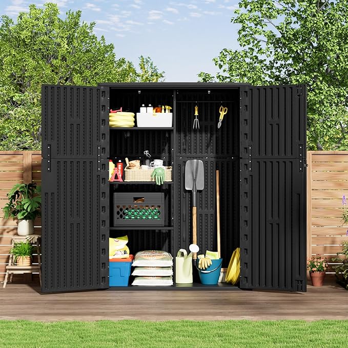 KINYING Metal Shelving Kit for 57 Cu.ft Vertical Storage Shed,with Screw and Nuts, 62” x 25” x 16”, Easy Assembly,Black