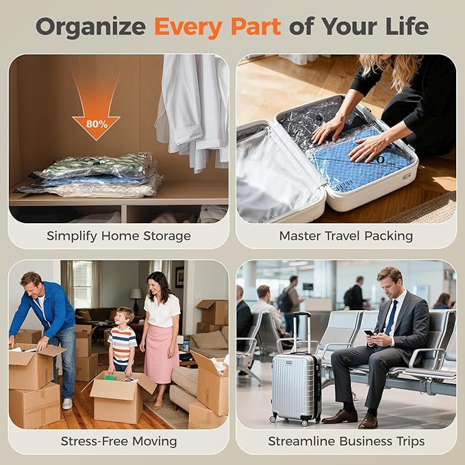 Nicetree 17-Pack Vacuum Storage Bags with Rechargeable Wireless Pump | 3 Sizes (20/24/28 Inch) Travel Vacuum Seal Bags for Clothing, Bedding & Seasonal Storage | Space Saver for Luggage