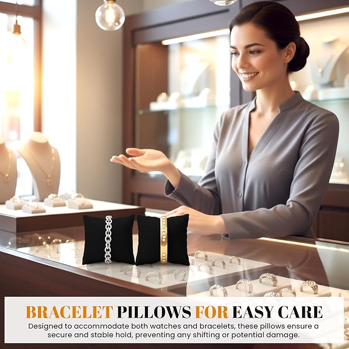 Novel Box 2 Pack Black Velvet Jewelry Display Watch Pillow 3x3 Inches - Bracelet Pillows for Easy Care & Soft Protection - Watch Cushion for Birthday, Valentine’s Day & Wedding Gift Displays