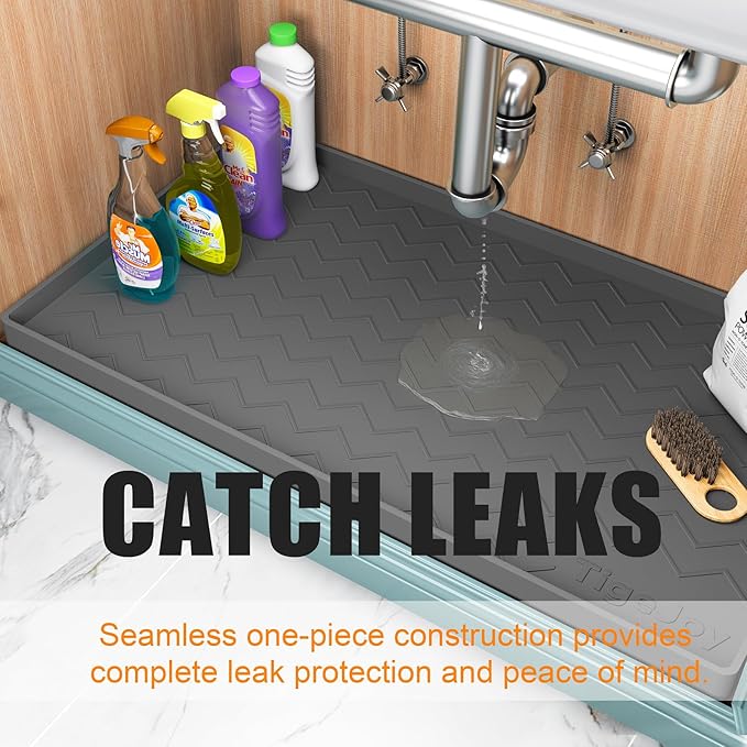 TigeJoy 28" x 19" Under Sink Mats for Kitchen Waterproof, Leak-Proof Silicone Mat Sink Protector and Cabinet Liner, Kitchen Essentials Organizer and Storage, Boot or Shoe Tray, Pet Feeding Mat