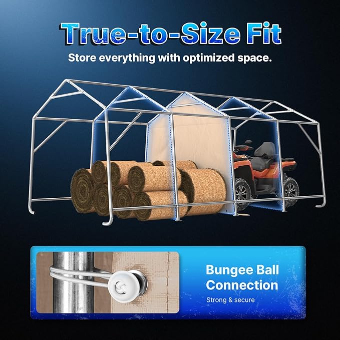 ADVANCE OUTDOOR Heavy Duty Carport 10X20 ft Outdoor Patio Portable Canopy Storage Shelter Shed with 2 Rolled up Zipper Doors & Vents for Snowmobile Garden Tools, Beige