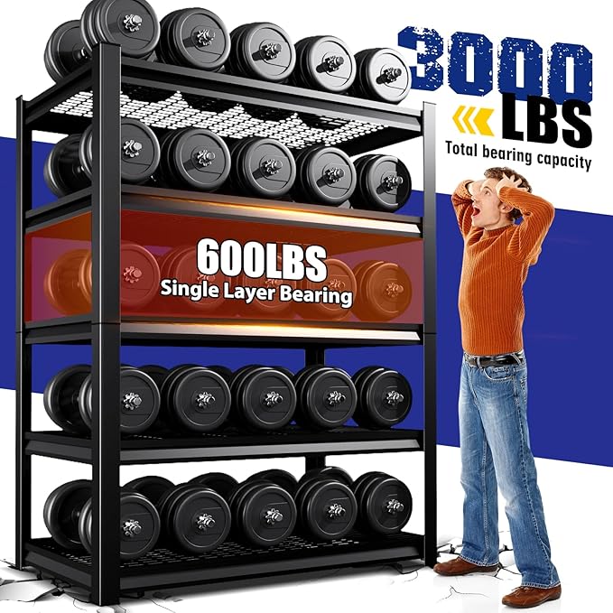 Garage Shelving-3500 lbs 5 Tier Storage Shelves,Adjustable Heavy Duty Metal Shelving Unit and Storage Large Wire Rack,Utility Steel Shelf for Warehouse Industrial Pantry Basement -72"x59"x20",Black