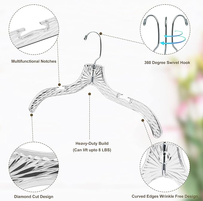 Quality Clear Plastic Hangers 100 Pack - Durable Crystal Cut Heavy Duty Hangers for Clothes, Shirts, Suits, Coats, Dresses