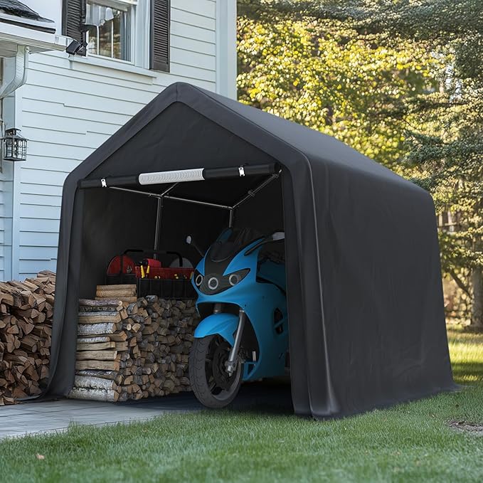 ADVANCE OUTDOOR 8x8 ft Storage Shelter Garage Tent with 2 Roll up Doors & Vents Outdoor Portable Carport for Motorcycle ATV Anti-UV Snow Resistant Waterproof, Gray