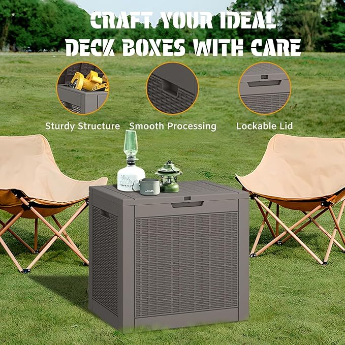 NUNU LAB 31 Gallon Outdoor Storage Box Waterproof, Outside Package Delivery Deck Boxes with Lockable Lid, Backyard Storage Bin For Garden Tools, Patio Cushions Accessories, Gray
