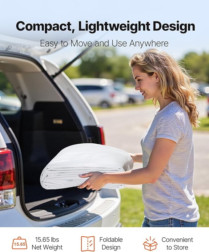 VEVOR Carport Replacement Canopy Cover, 12 x 20 ft Potable Garage Tent Top Tarp, UV-Resistant & Waterproof Car Shelter Tarp, Heavy Duty Car Port Cover with Ball Buggees, White, Frame Not Included