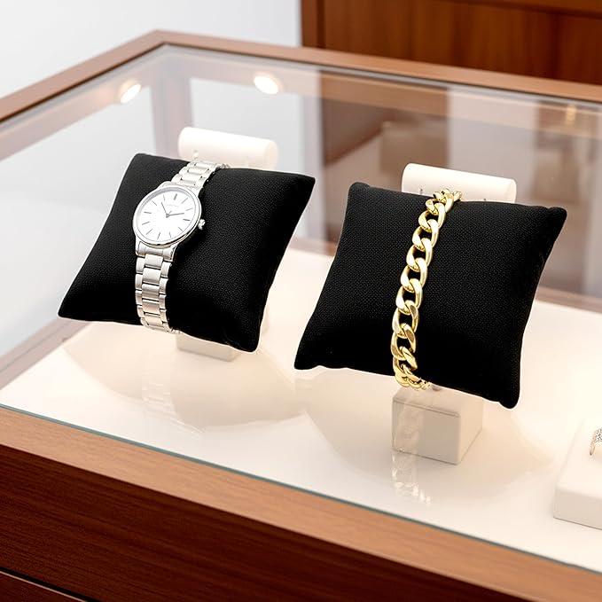 Novel Box 2 Pack Black Velvet Jewelry Display Watch Pillow 3x3 Inches - Bracelet Pillows for Easy Care & Soft Protection - Watch Cushion for Birthday, Valentine’s Day & Wedding Gift Displays