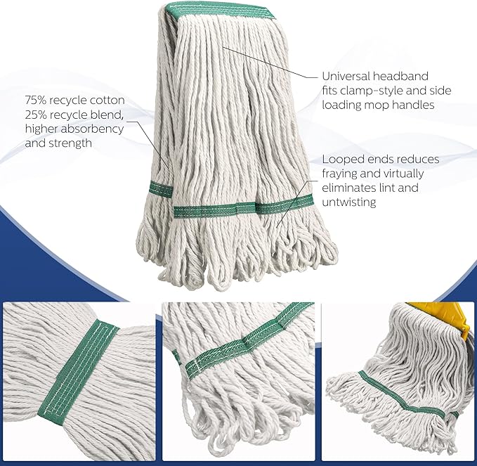 Eccliy 10 Pack Mop Heads Replacement Cotton String Mop Heads Heavy Loop Commercial Refills Replacement Bulk Heavy Duty Wet Refills for Home Industrial Commercial Floor Cleaning