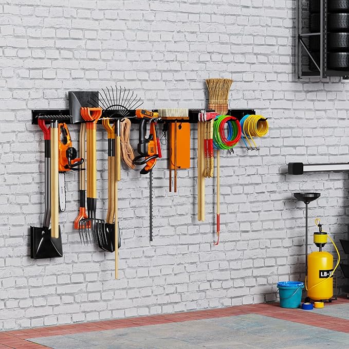 Garage Tool Organizer Wall Mounted, 64 Inches Adjustable Garden Tool Organizer Rack, 20 Pcs Heavy Duty Yard Tool Organizer Hold Up to 900lbs