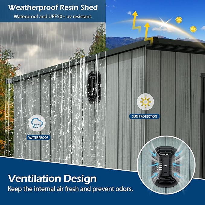 Domi 6x11FT Lean to Resin Shed, Plastic Outdoor Storage Shed with Carpet, Outside Storage Building for Garden Tools, Bike, Lawn Mower, Yard