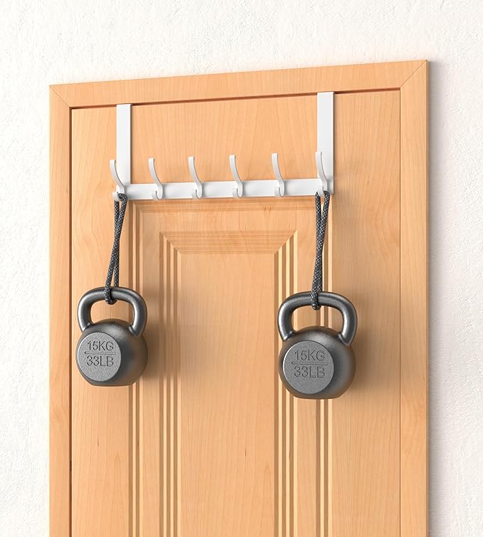 Over The Door Hooks Hanger with 7" Arms, Door Hooks for Hanging, Fit 1 3/4" Door, Tool-Free Assembly, F7U, Towel Racks Organizer Holder for Bathroom - White