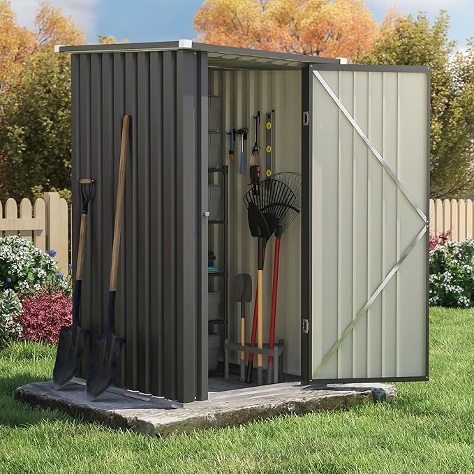 Patiowell 3x3 FT Storage Shed, Outdoor Metal Small Sheds with Lockable Door and Sloping Roof, Waterproof Outside Utility Garden Tool Shed for Patio Lawn Backyard, Black