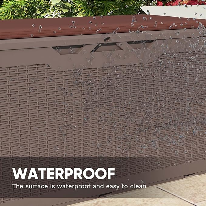 Patiowell 100 Gallon Resin Deck Box with cushion, Waterproof Large Outdoor Storage Box for Patio Furniture and Garden Tools, Dark Brown