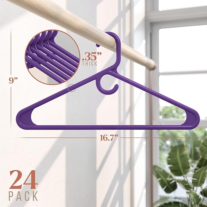 NEATERIZE Ultra Heavy Duty Plastic Clothes Hangers - Purple - Durable Coat, Suit and Clothes Hanger. Perchas De Ropa (24 Pack - Purple)