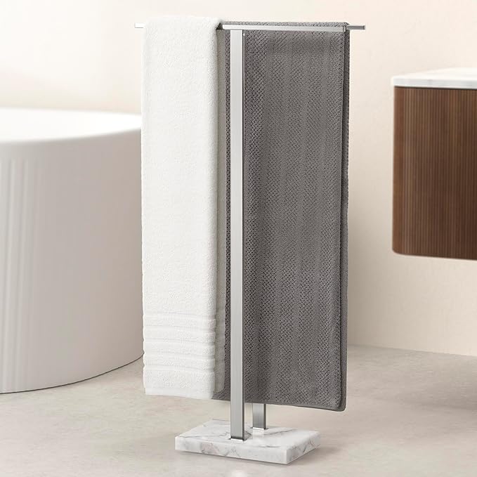 KES Standing Towel Rack Taller Version, 37" H (Equal Height) Bathroom Towel Rack Stand with Marble Base, Free Standing Towel Holder Stand, SUS304 Stainless Steel Brushed Finish, BTH229-2