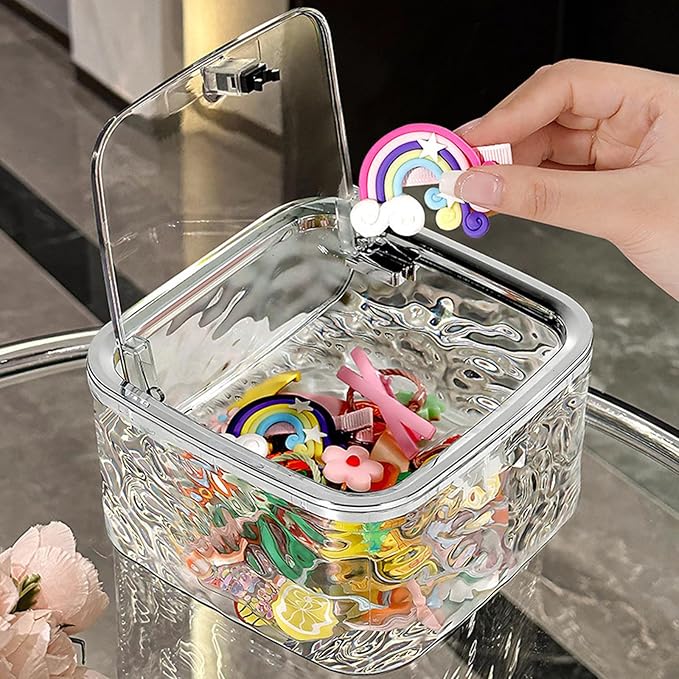 Chic Transparent Hair Accessory Organizer,Portable Flip-Top Hair Tie Organizer,Vanity Container (Transparent,M)