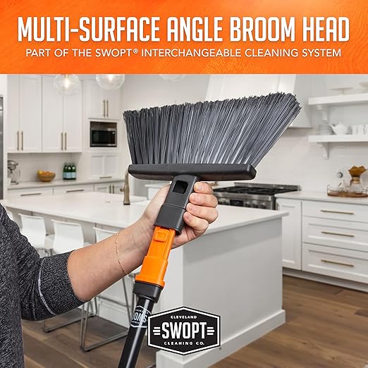 SWOPT Standard Multi-Surface Angle Broom Cleaning Head — Indoor and Outdoor Angled Broom Set — Interchangeable with All SWOPT Cleaning Products for More Efficient Cleaning and Storage