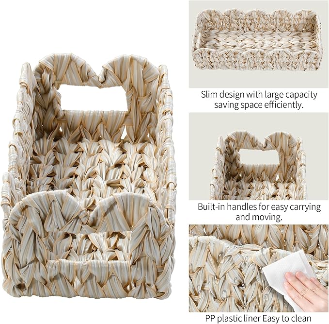 Scalloped Toilet Paper Storage Basket,Boho Small Bathroom Basket,Wicker Decor Baskets for Bathroom,Bedroom,Living Room,Coastal Bathroom Decor Accessories
