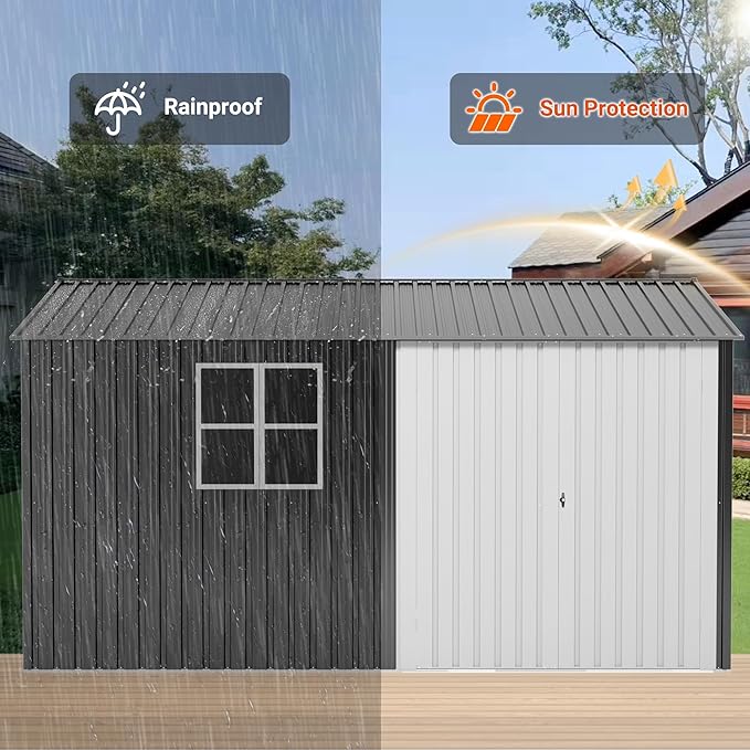 Polar Aurora 10X12 FT Metal Outdoor Storage Shed with Window, Heavy-Duty Galvanized Steel Garden Shed with Lockable Doors and 4 Vents, Large Weatherproof Tool Shed for Backyard Patio Outside, Black