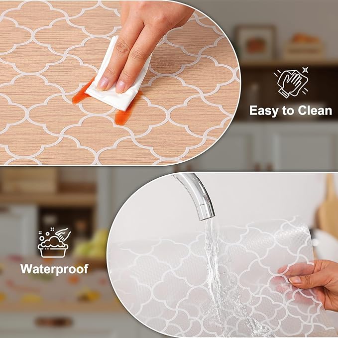 Cooyes Shelf Liner – Premium Non-Adhesive Cabinet & Drawer Liner for Kitchen – Waterproof Shelf Paper with Modern Pattern – Durable EVA Cabinet Mat – Easy to Cut （24" W x 240" L）