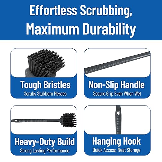 SPARTA 40501EC03 Plastic Large Scrub Brush, Kitchen Brush, Utility Brush With Long Handle For Cleaning, 20 Inches, Black, (Pack of 6)