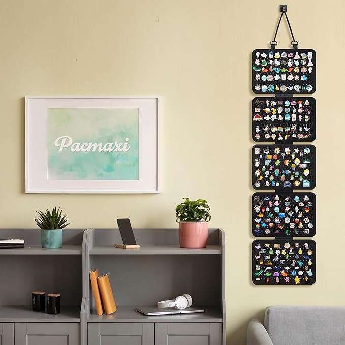 Hanging Enamel Lapel Pin Display Panels Organizer With 5 Loose-leaf Board Pieces, Brooch Display Pages, Badge Collection Holder Holds At Least 120 Pins.(Pins Not Included) (black, rectangle)