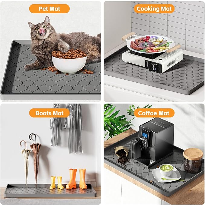 Silicone Under Sink Mat 37" x 22", kitchen Essentials and Gadgets, Shelf liner and Cabinet Protector, Home Organizers and Storage, Waterproof Bathroom Tray