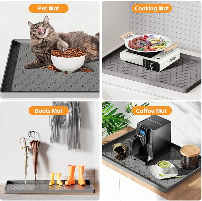 Silicone Under Sink Mat 40" x 19", kitchen Essentials and Gadgets, Shelf liner and Cabinet Protector, Home Organizers and Storage, Waterproof Bathroom Tray