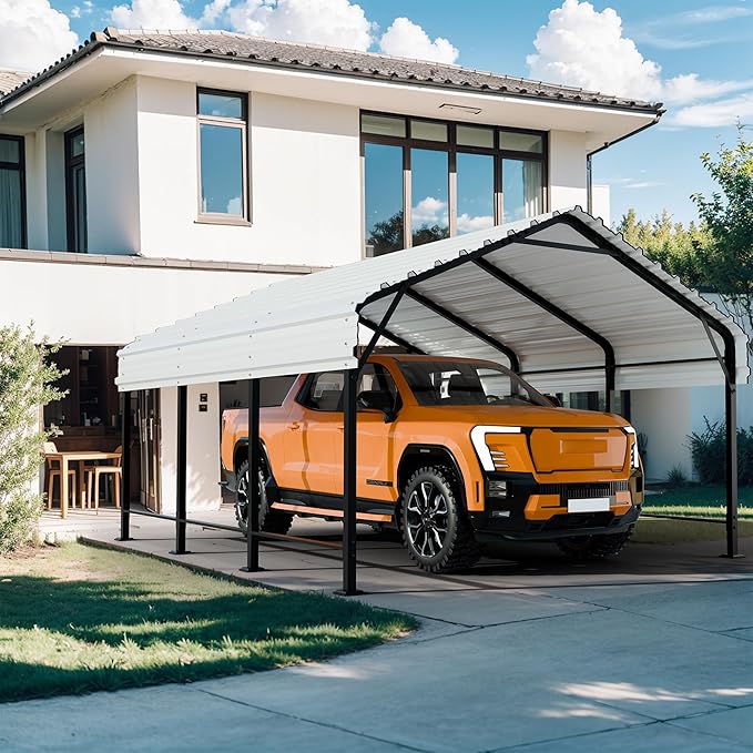 Shintenchi 12x15 FT Metal Carport, Oversized Carport Garage with Enhanced Base, Outdoor Galvanized Car Shelter, Heavy Duty Carports Canopy, for Car, Boats and Tractors, White