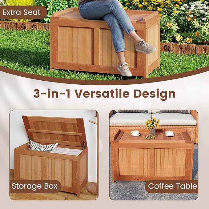 RELAX4LIFE Wood Deck Box, 52 Gallon Backyard Storage Bin Container for Patio Furniture Cushions, Pillows, Garden Tools, Pool Accessories, Wooden Porch Bench, Indoor Outdoor Storage Box (52 Gal)