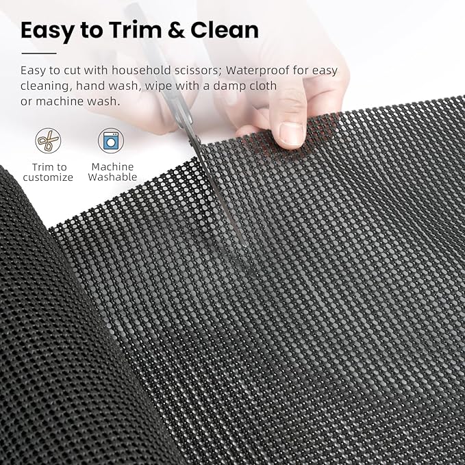 BAGAIL Drawer and Shelf Liner, 12 in X 20 Ft Non-Adhesive Shelf Liners for Kitchen Cabinets, Thick Strong Grip Liners for Desk, Shelves, Bathroom Drawers, Cabinet Protection - Charcoal