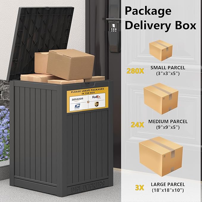 Package Delivery Box for Outside, with Delivery Sign 48 Gallon Storage with Lockable Secure, Large Resin Outdoor Package Drop Container