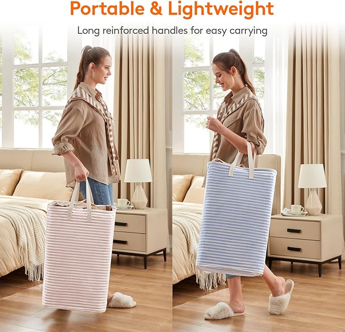 Lifewit 2 Pack Laundry Hamper Large Collapsible Laundry Baskets, Freestanding Waterproof Clothes Hamper with Easy Carry Handles in Laundry Room Bedroom Bathroom College Dorm, Pink&Blue, 2 x 80L
