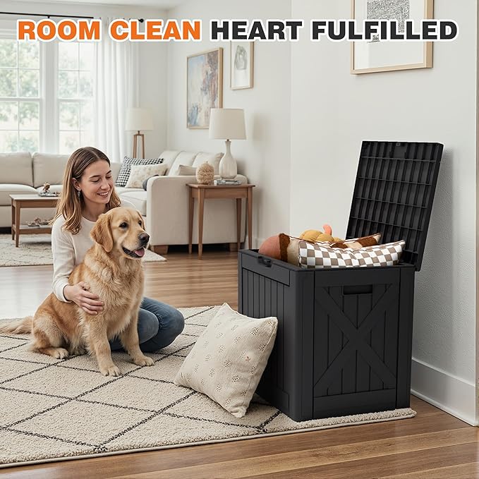 42 Gallon Outdoor Storage Box, Lockable Resin Deck Box for Patio, Yard, and Poolside, Waterproof & Sunproof Organizer for Furniture, Tools, Pool Supplies, Black