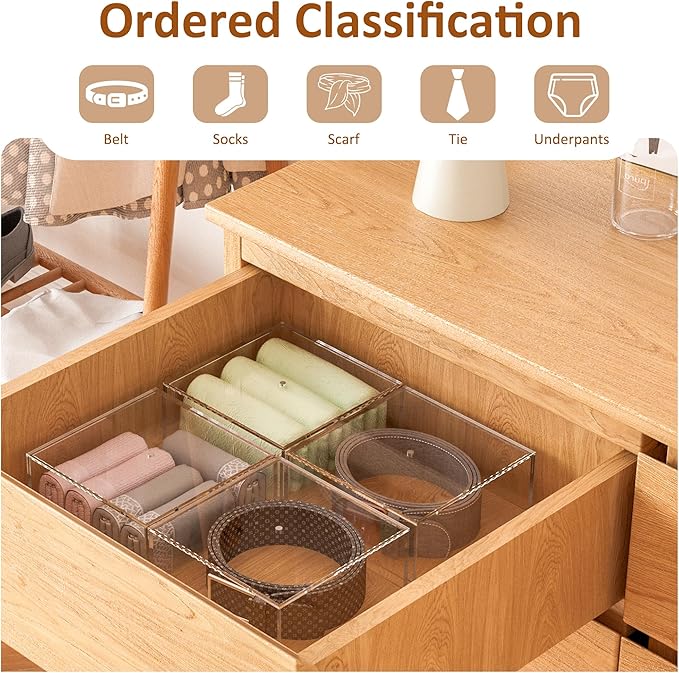 5 Layers Clear Square Acrylic Belt Organizer for Closet, Belt Holder for Accessories, Scarves, Ties, Jewelry, Bracelets-Space-Saving Storage Solution