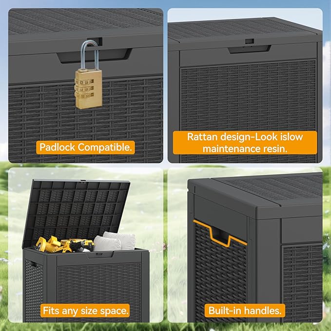 KAMABOKO 31 Gallon Outdoor Storage Box 2 Pack All-Weather Deck Box for Patio Furniture, Package Deliveries, Garden Tools, Pool Supplies & Cushions, Black