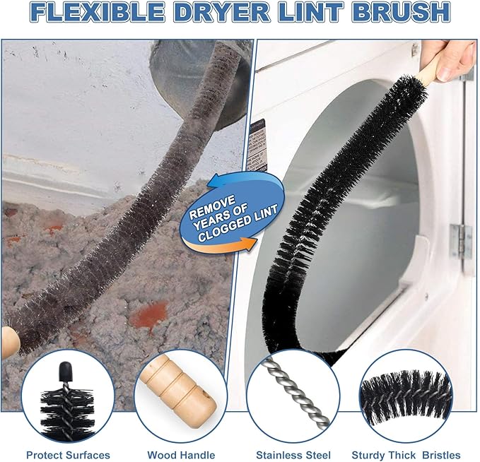 2 Pieces Dryer Vent Cleaner Kit Compatible with Most Vacuum Cleaner, Dryer Lint Brush and Vacuum Hose Attachment, Quickly Lint Remover, Deep Blue