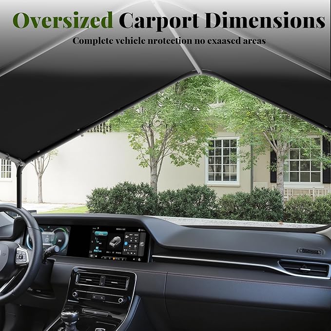 GOJOOASIS 10x20 Carport Heavy Duty Portable Garage Shelter Metal Car Canopy Tent with UV-Resistant & Weatherproof Top Cover for RV & Vehicles (Black, 10x20 Without sidewalls)