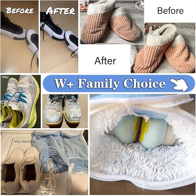 2Pcs Shoe Washing Machine Bags, Laundry Shoes Bag for Washer & Dryer, Reusable Shoe Cleaning Bag Fluffy Fiber Inside, Sneaker Tennis Laundry Bags for All Shoes, Large Size, 7 x 13 Inches