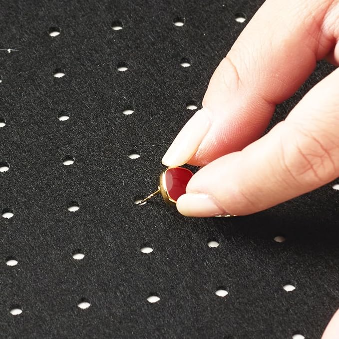 Black Wall Hanging Felt Jewelry Organizer - 5‑Panel 11.8×8 inch Black Display Board with Peg Holes Removable Panels for Earrings Necklaces