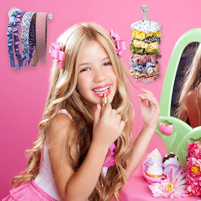 SMUK 4Pack Headband Holder Hair Accessories Scrunchie Organizer Clear Glitter Wall Hooks Stand Hair Tie Holder Organizer Storage For Girls Scrunchy Holder Tower