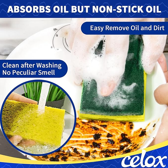 CELOX Dish Sponge for Kitchen, Easy to Cleaning, 6 Pack, Yellow