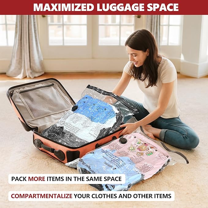 Vacuum Bags for Travel with Rechargeable Pump, 8 Combo (2L/3M/3S) Compression Packing Seal Bags for Luggage Suitcase, Space Saver for Clothing and Clothes Storage Travel