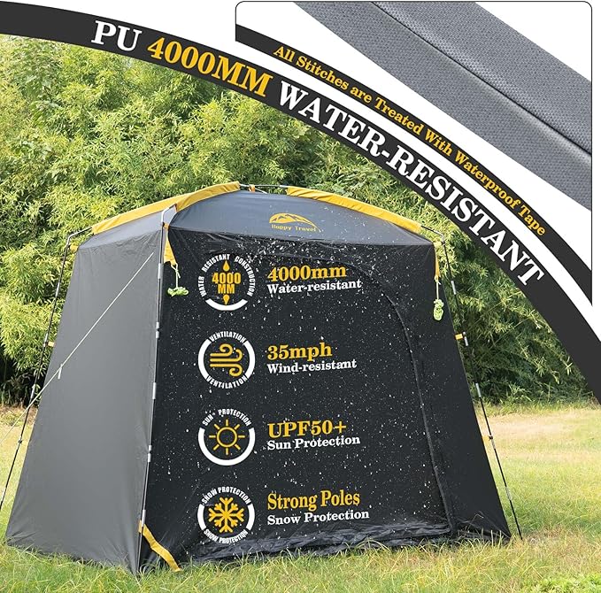Happy Travel Bike Storage Shed Tent, Waterproof Portable Bike Cover with 40% More Top Space for 2/3/4/5 Bikes,Clips Easy Setup Sheds Shelter with Lockable Bicycle Design for Garden Tools, Lawn Mower