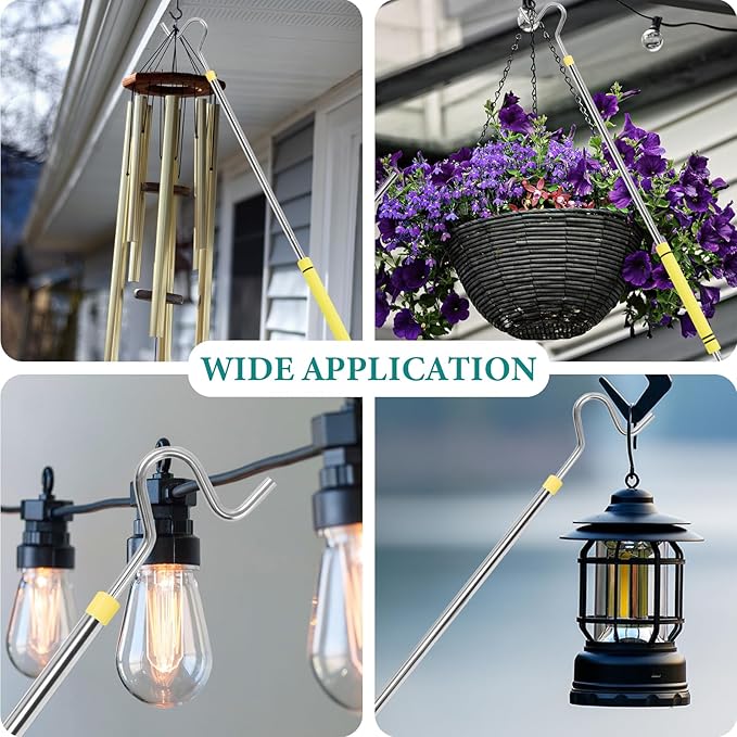 Clothes Hook Pole, Clothes Hanger Reaching Hook for Hanging Clothes Light and Plants Extendable from 35" to 50" Made of Stainless Steel Tube with Sponge Handle (51inch)
