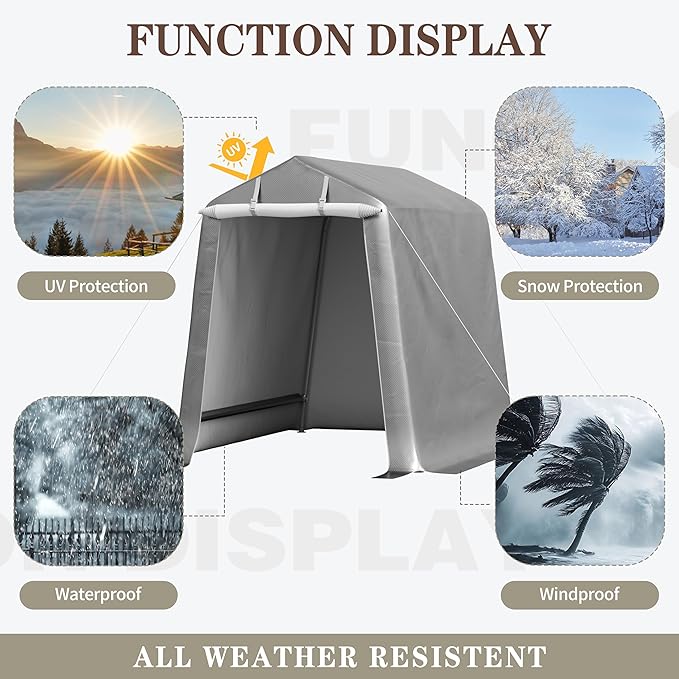 Shintenchi 6x6ft Outdoor Portable Storage Shelter Shed,Storage Shed with Roll-up Zipper Door,Heavy Duty UV Resistant and Waterproof Tarp,Storage Carport for Motorcycle,Bike,Garden Tools