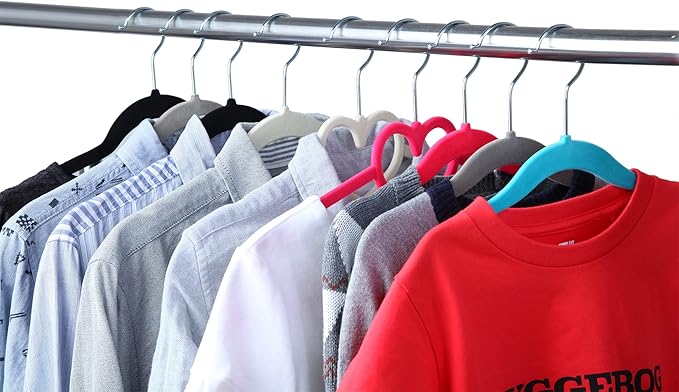 Finnhomy Non-Slip Clothes Hangers for Baby and Kids 30-Pack Velvet Hangers with 10 Finger Clips, White