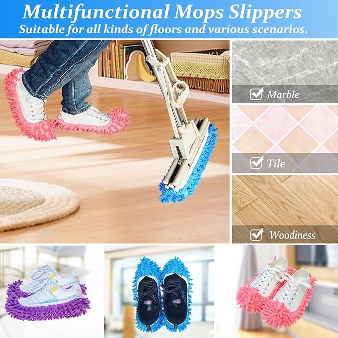 Mop Slippers Shoes 6 Pieces (3 Pairs), Microfiber Mopping Slippers for Floor Cleaning , Shoe Cover Duster Mopping Slippers, Floor Cleaning Tools