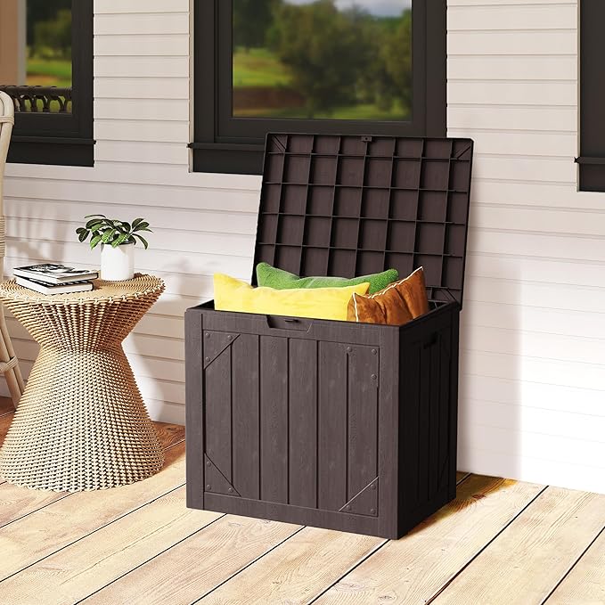 30 Gallon Outdoor Storage Box Waterproof, Lockable Resin Deck Box Large Storage Bin for Patio Furniture Cushion, Garden Tools, Pool Accessories, UV-Resistant Outside Delivery, Brown